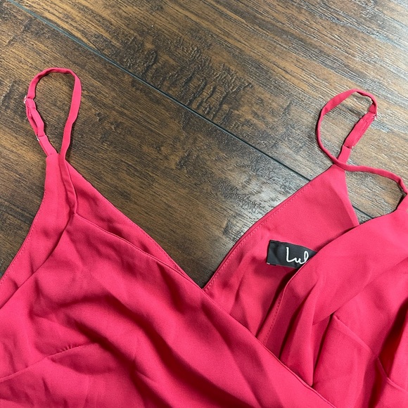 Women’s Lulus Manhattan Moment Berry Pink Ruffled Midi Wrap Dress - Picture 9 of 9